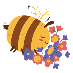 Cute bee smelling flowers PNG Design Transparent PNG