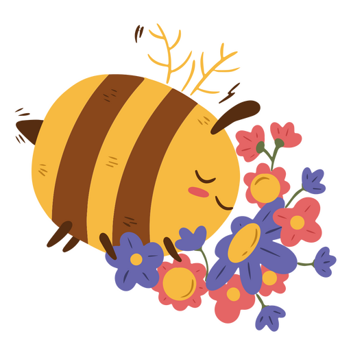 Cute bee smelling flowers PNG Design