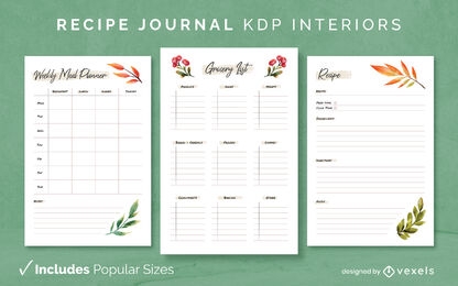 Floral recipe Cookbook Design Template KDP