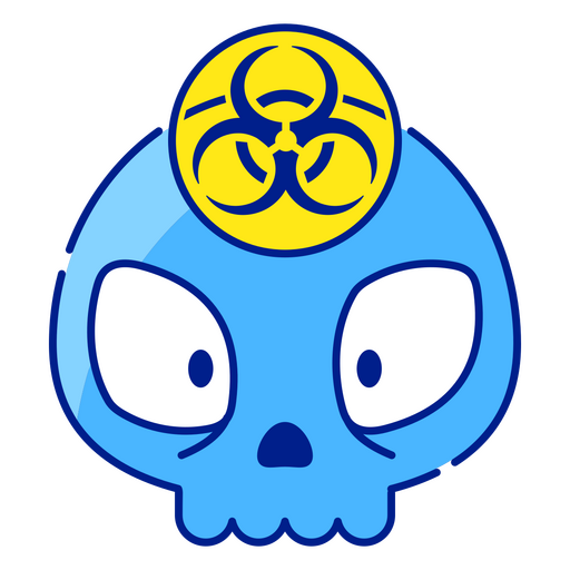 Crânio azul com símbolo de risco biológico Desenho PNG