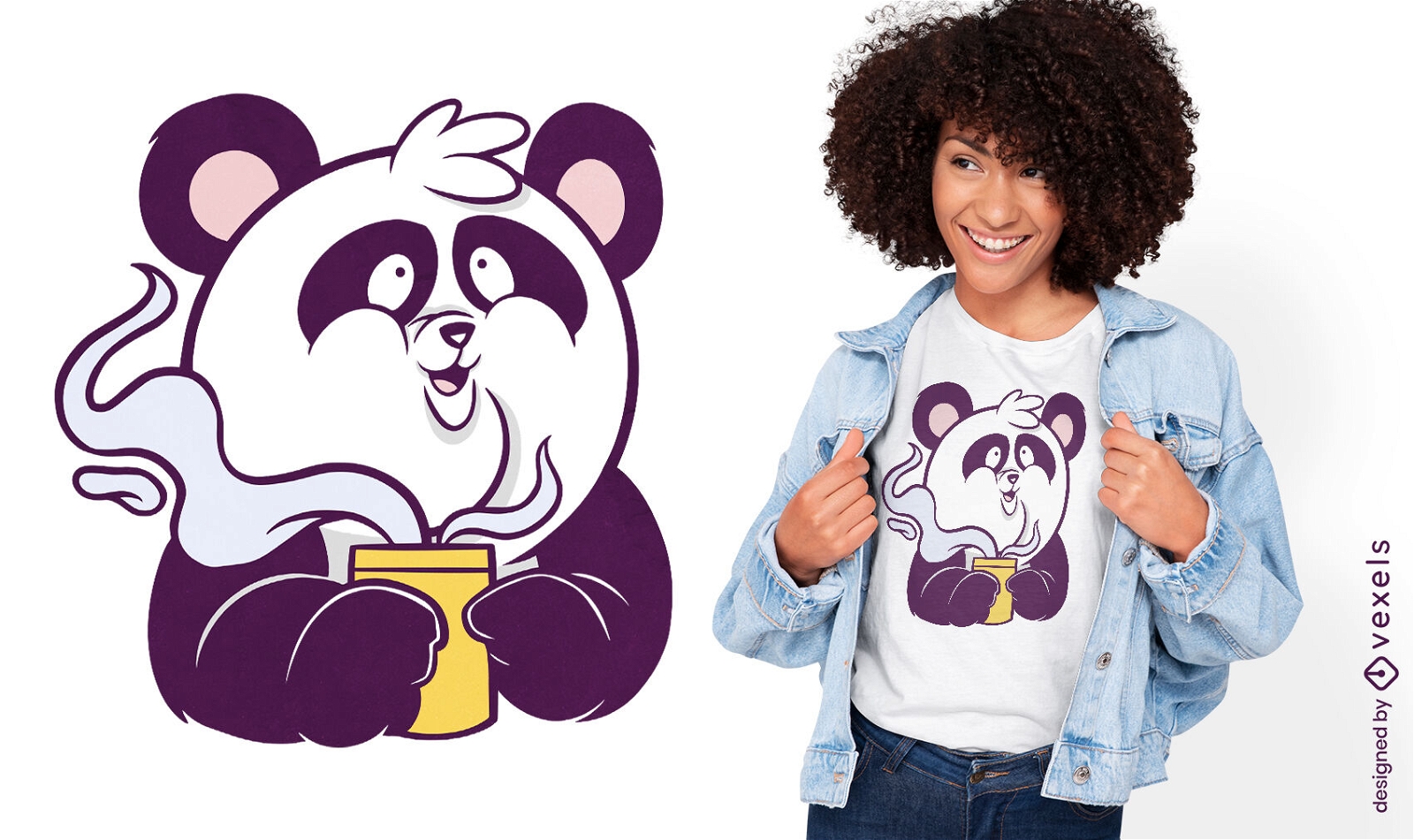 Diseño de camiseta de dibujos animados de café de oso panda
