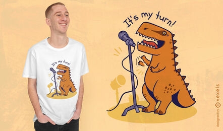 Design de camiseta de desenho animado de dinossauro de microfone