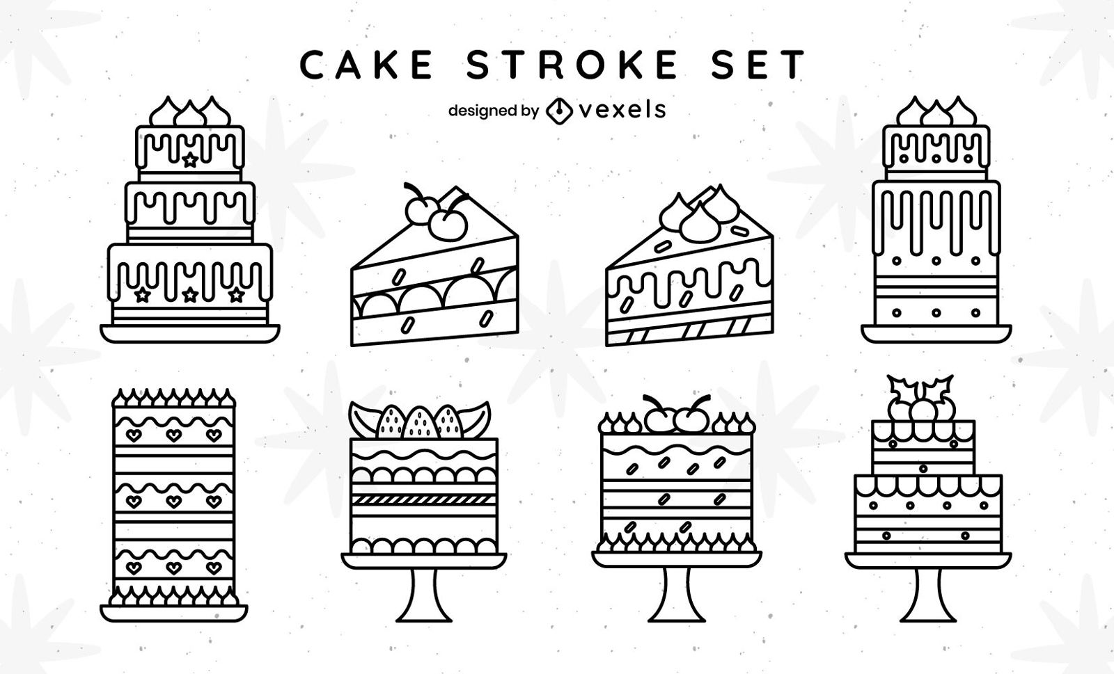 Delicious cakes and slices stroke set