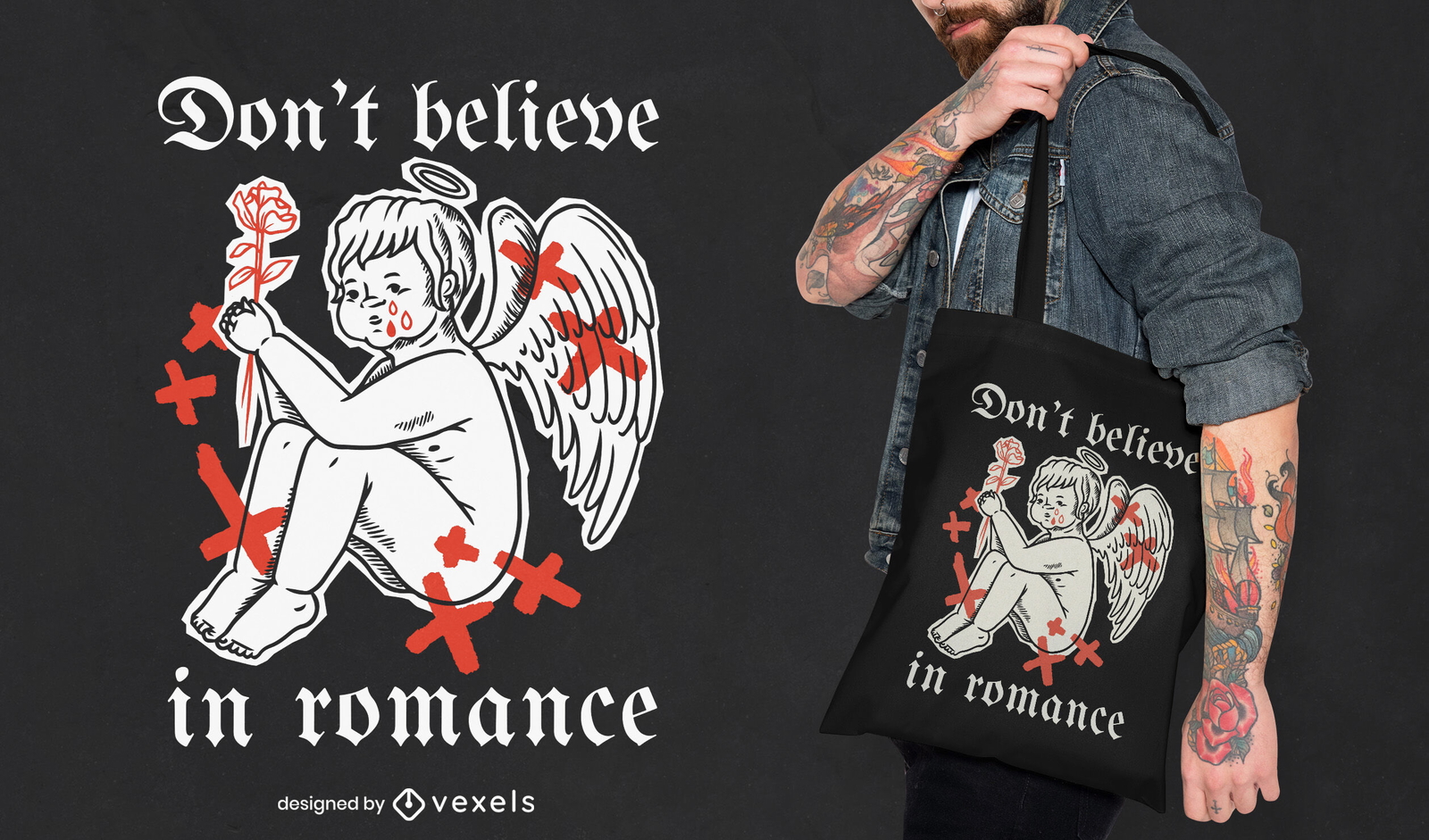 Diseño de bolsa de asas de cupido triste