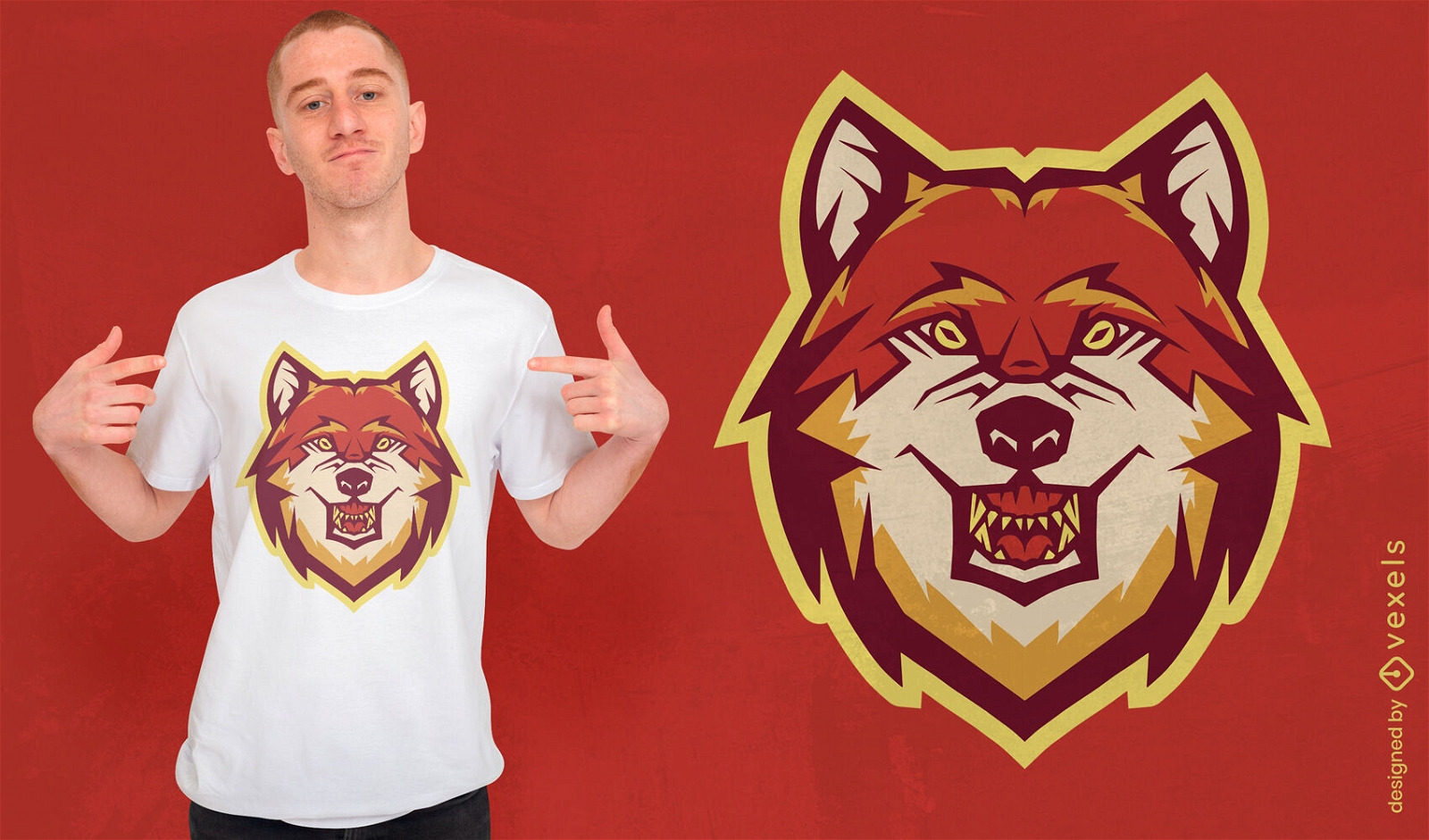 Design de camiseta de lobo vermelho uivando