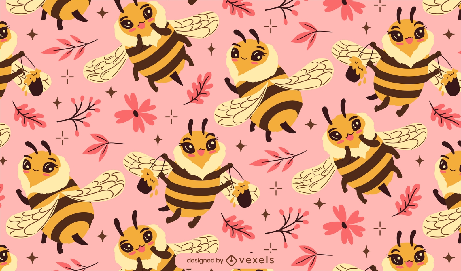 Design de padrão de animal de abelha kawaii