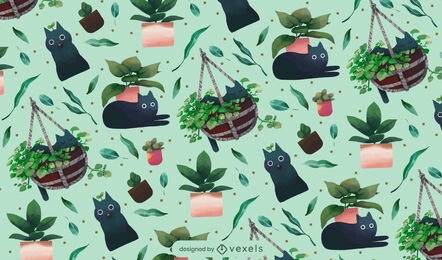 Design de padrão de gatos e plantas