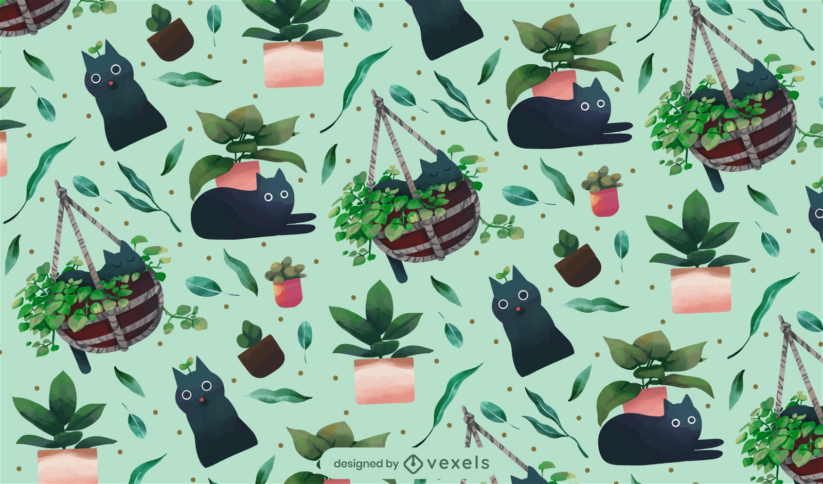Diseño de patrones de gatos y plantas.