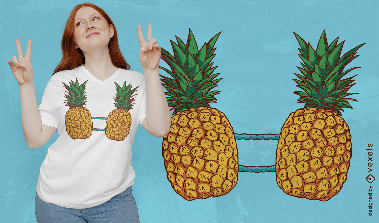 Bikini-T-Shirt-Design mit Ananasfrüchten