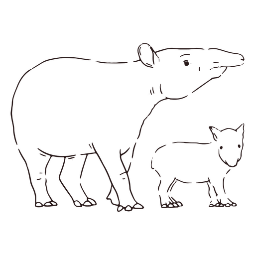 Wildlife baby and mother tapir stroke PNG Design