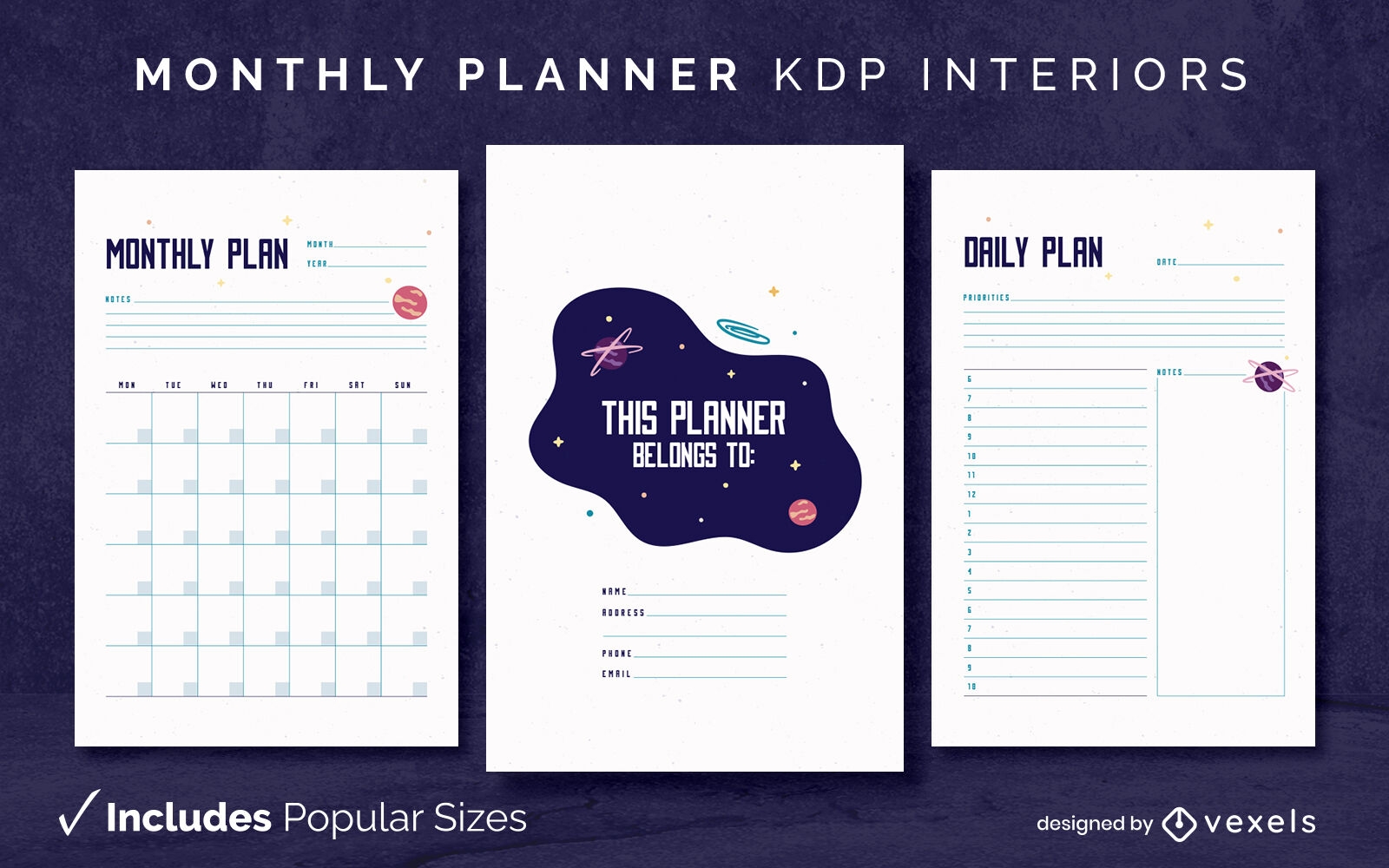 Monthly space Diary Design Template KDP