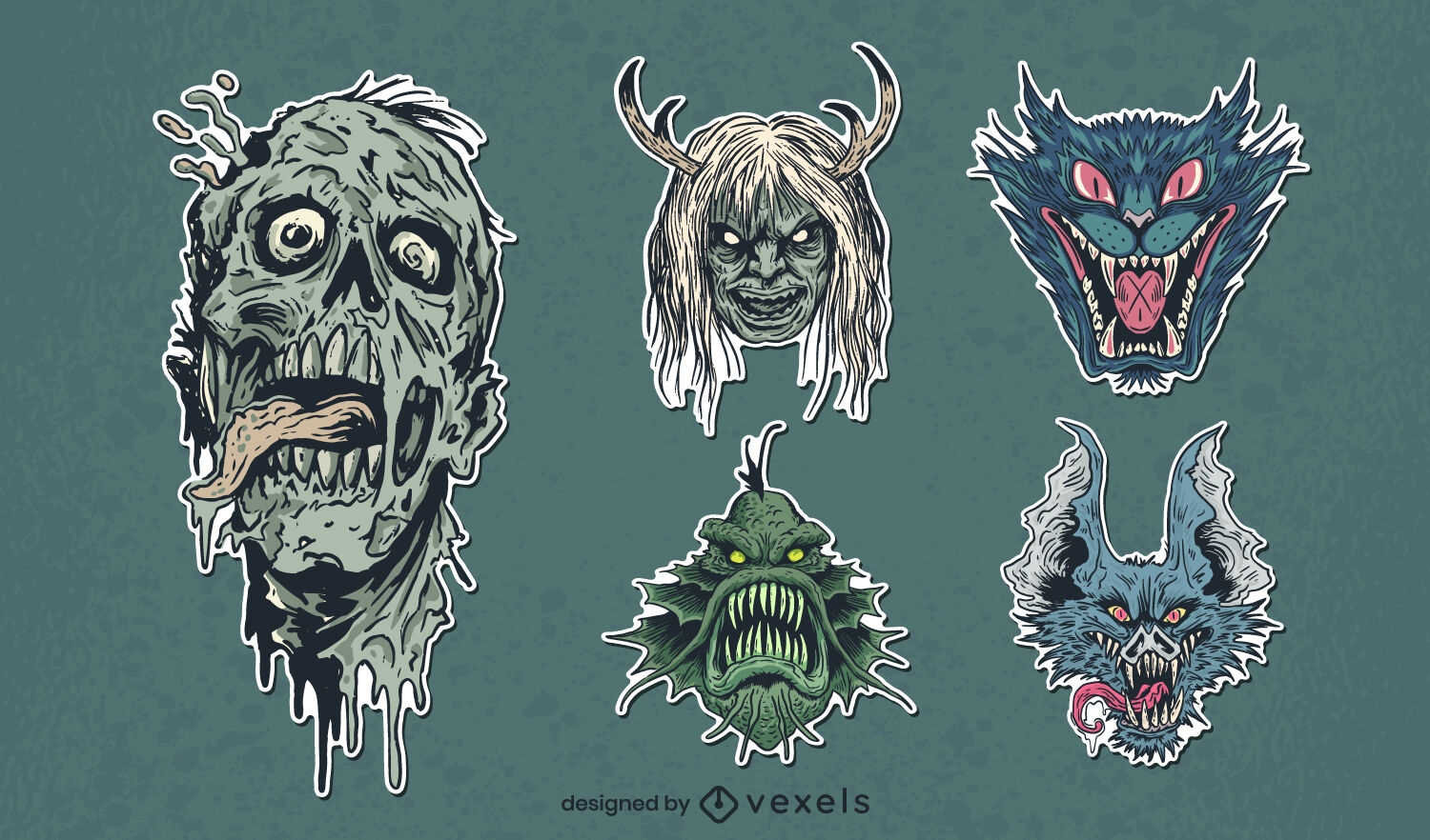 Conjunto de adesivos de personagens de monstros de Halloween