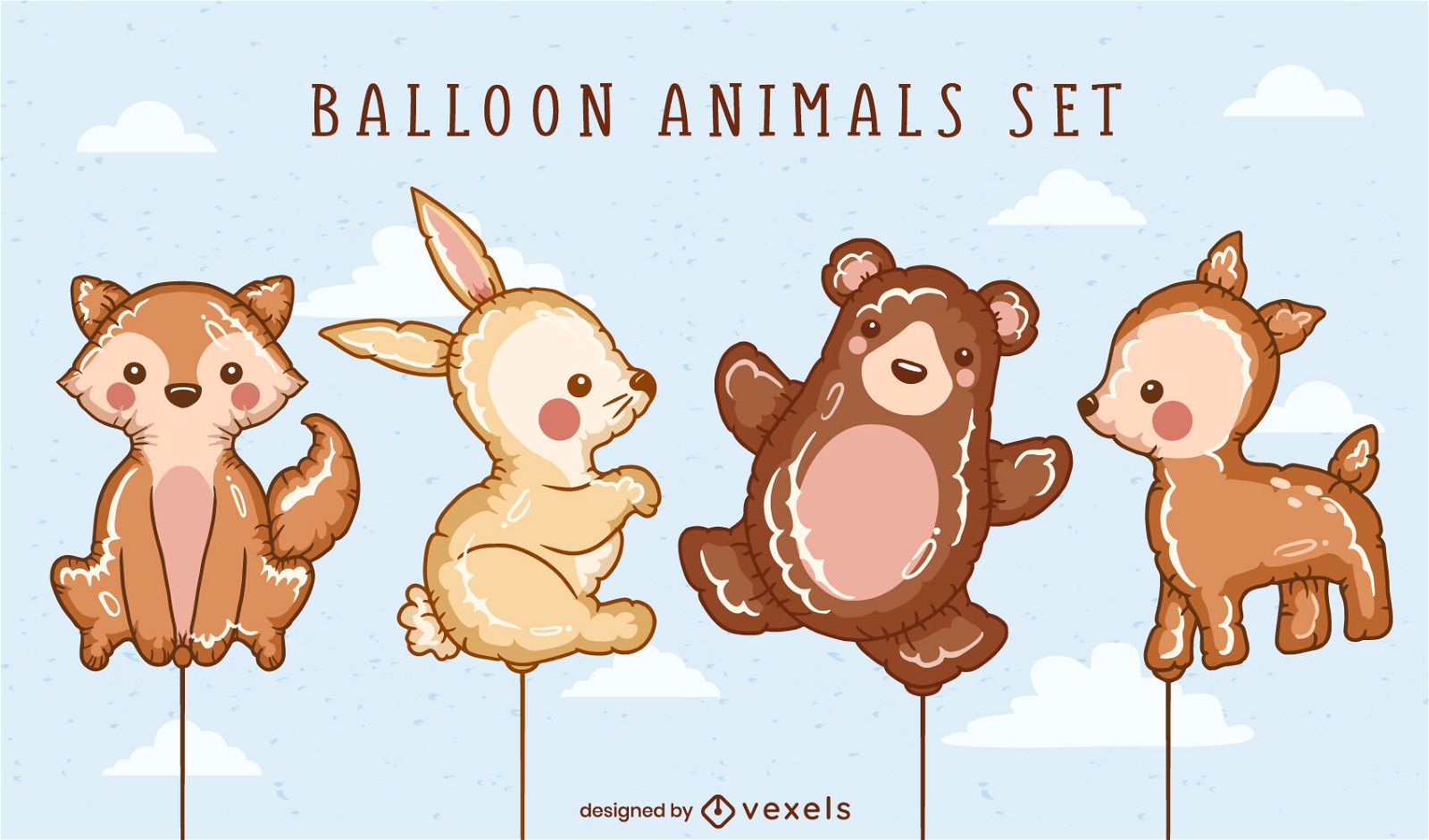 Conjunto adorable de animales del bosque con globos