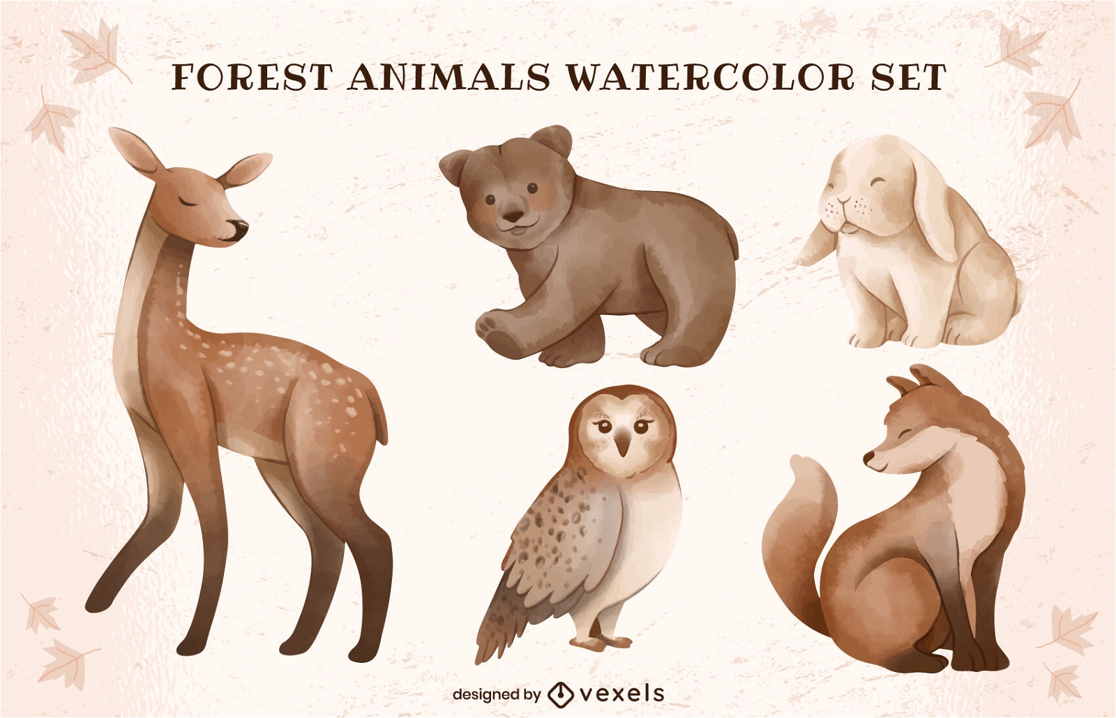 Conjunto de aquarela de animais da floresta bonito
