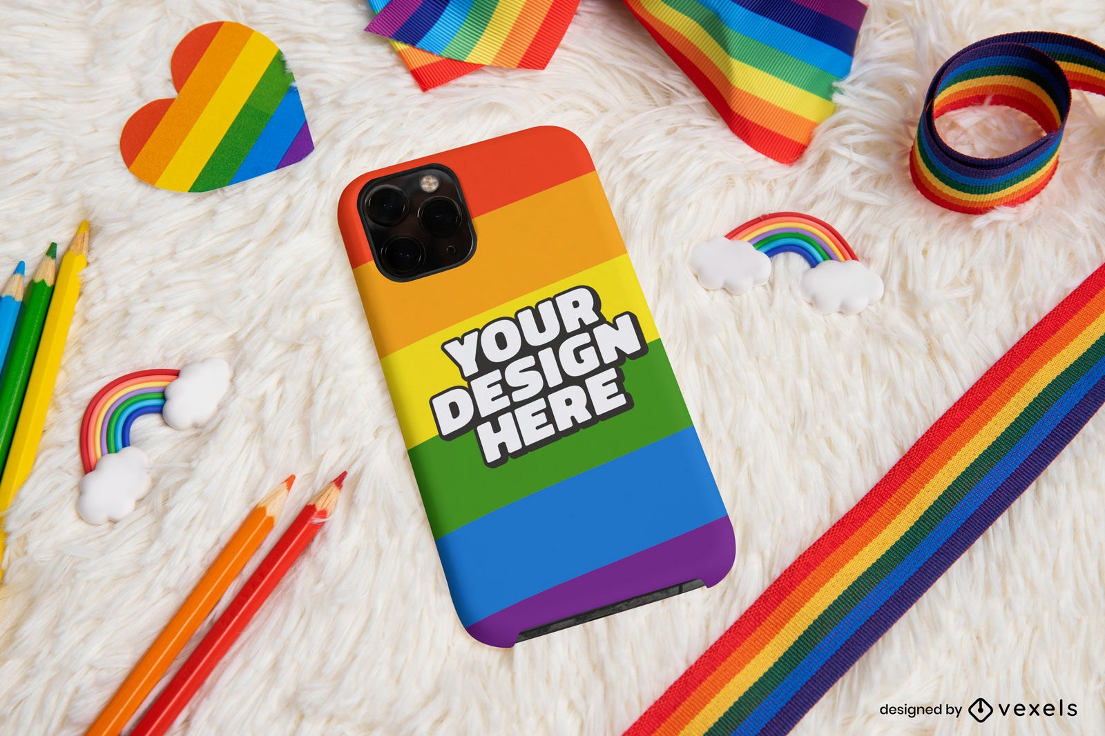 Pride flag and pencils with phone case mockup
