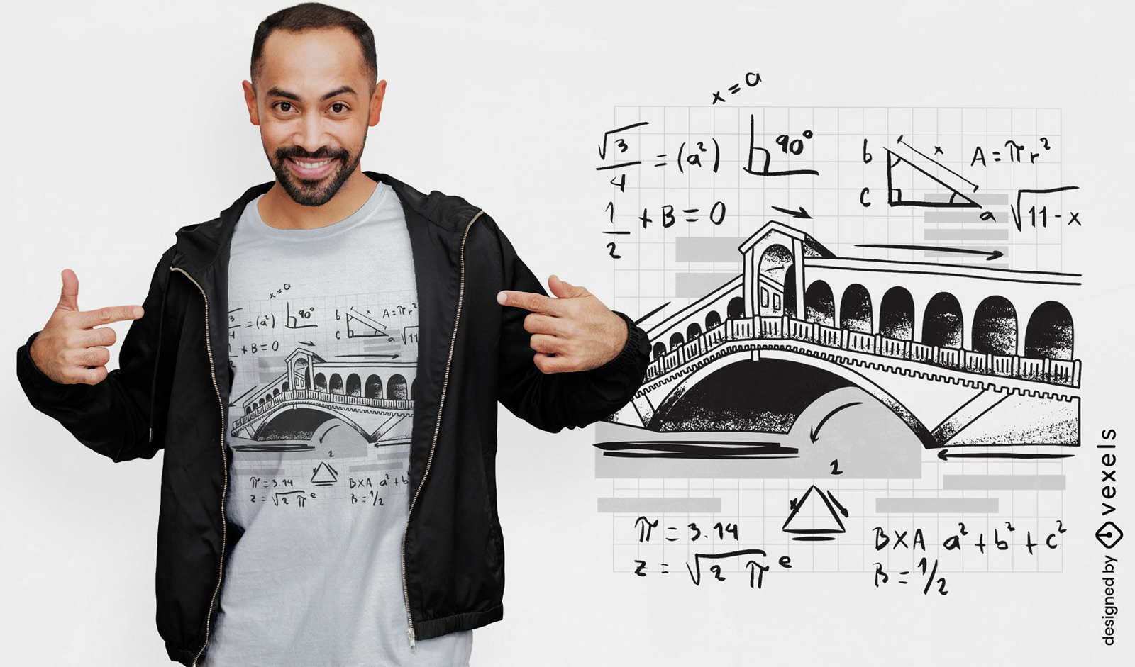 Ponte com design de camiseta de equações matemáticas