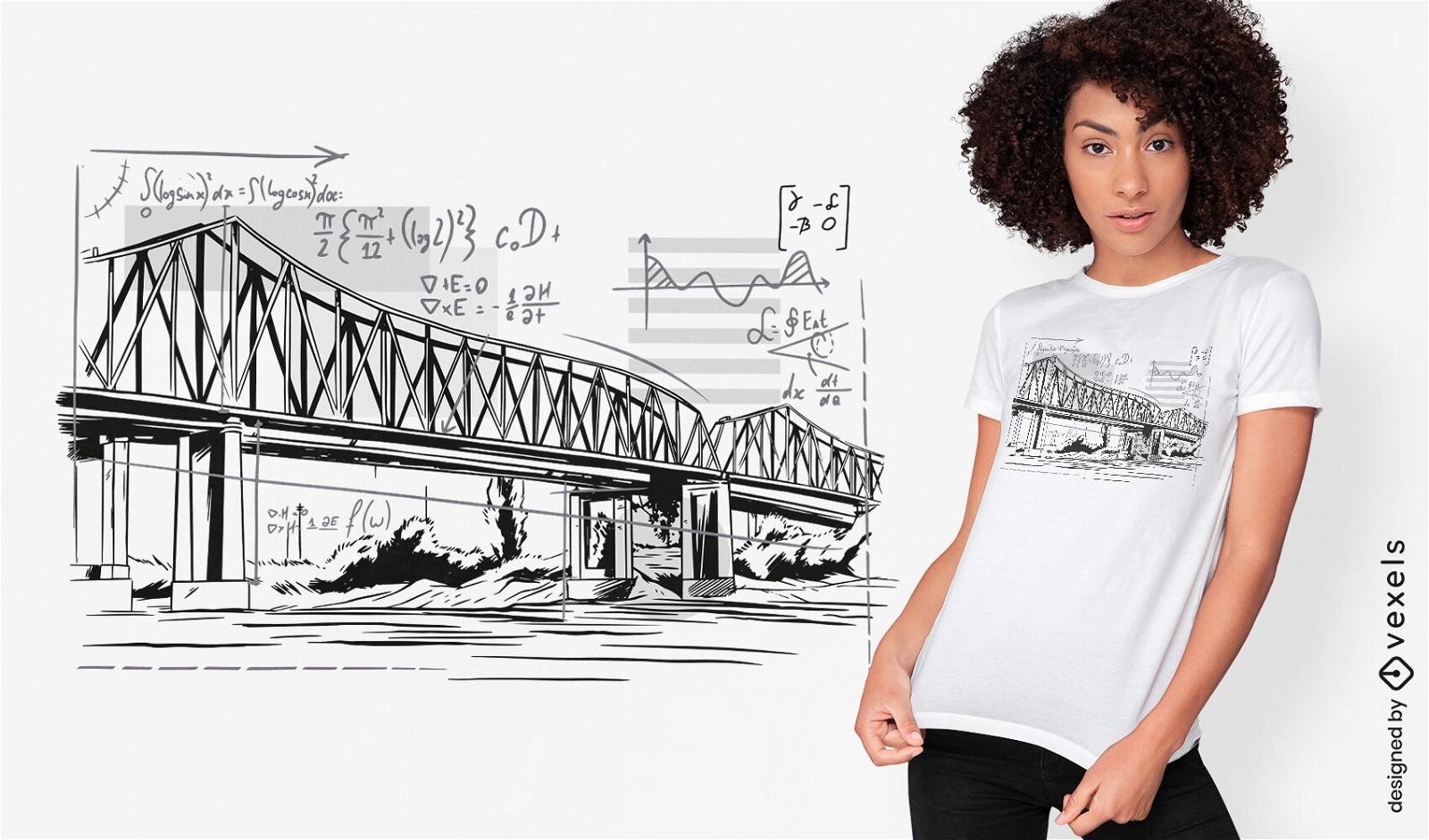 Ponte com design de camiseta de equações científicas