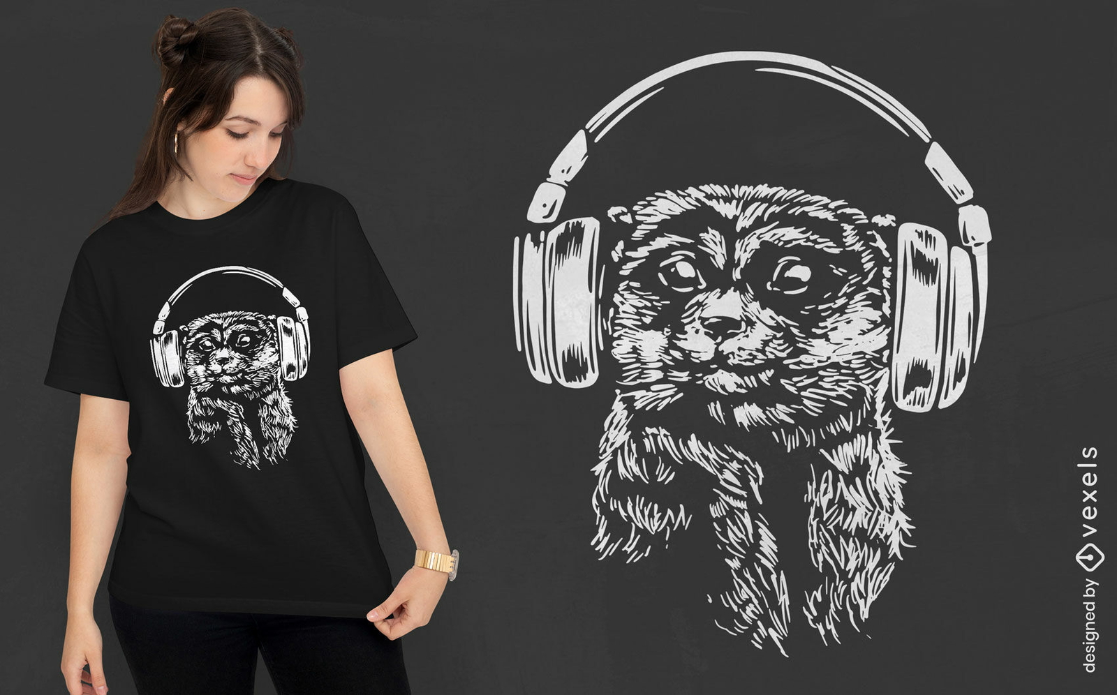 Diseño de camiseta de animal suricata musical.