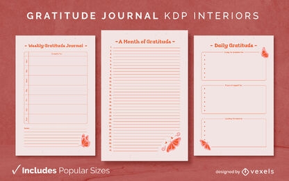 Butterfly gratitude journal design template KDP