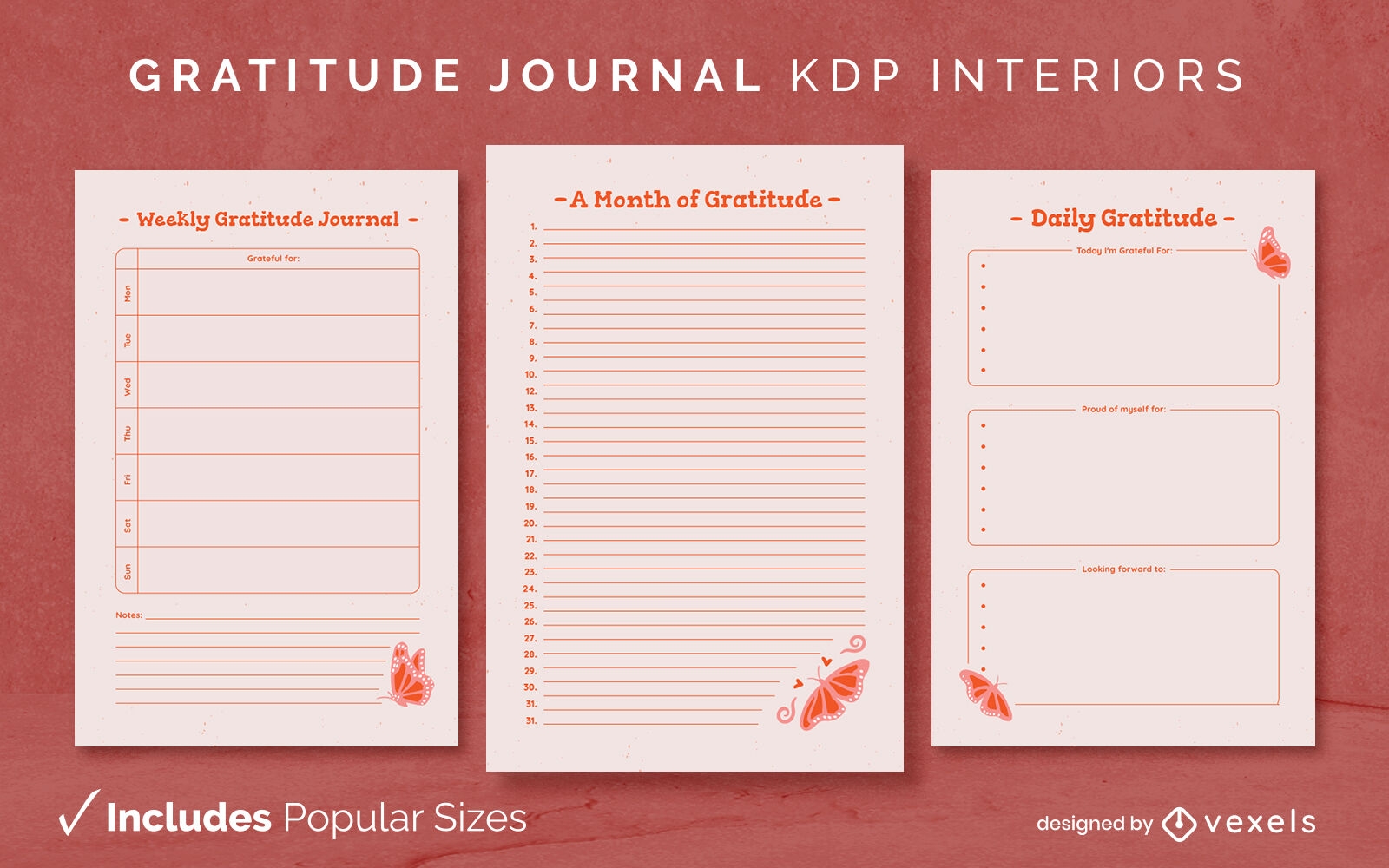 Butterfly gratitude journal design template KDP