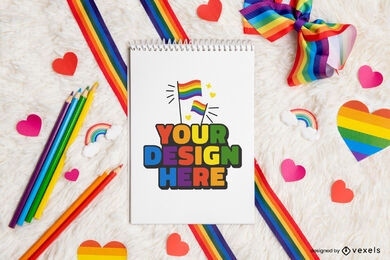 Bandeira do orgulho de cor do arco-íris e maquete de notebook