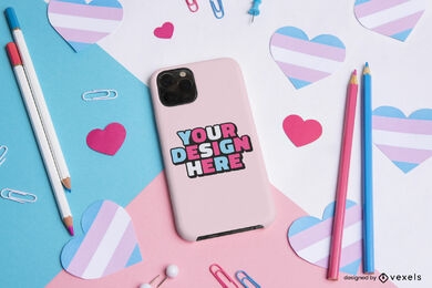 Trans flags and phone case with sticker mockup
