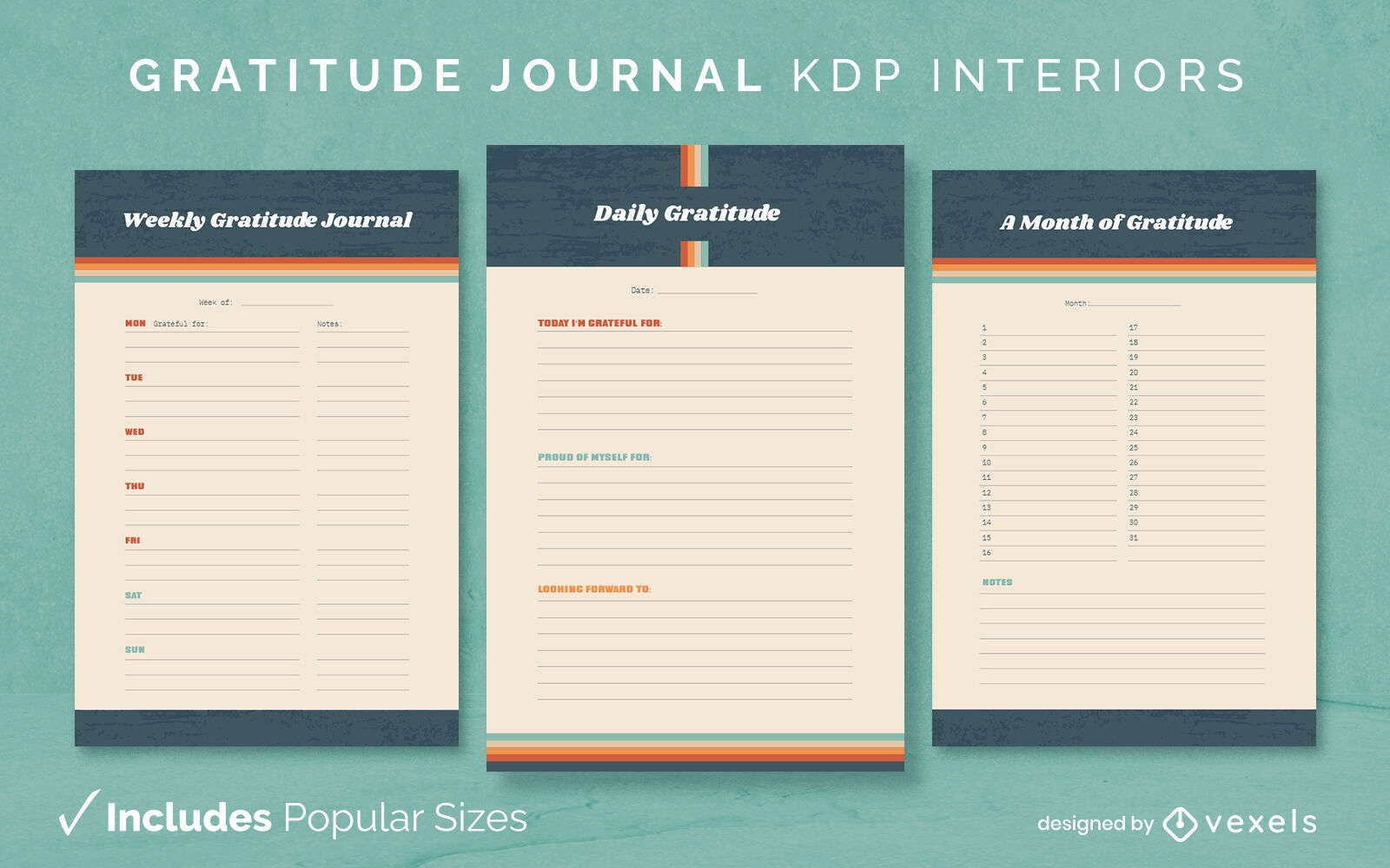 Gratitude journal rainbow design template KDP