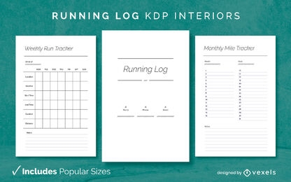 Running log diary design template KDP