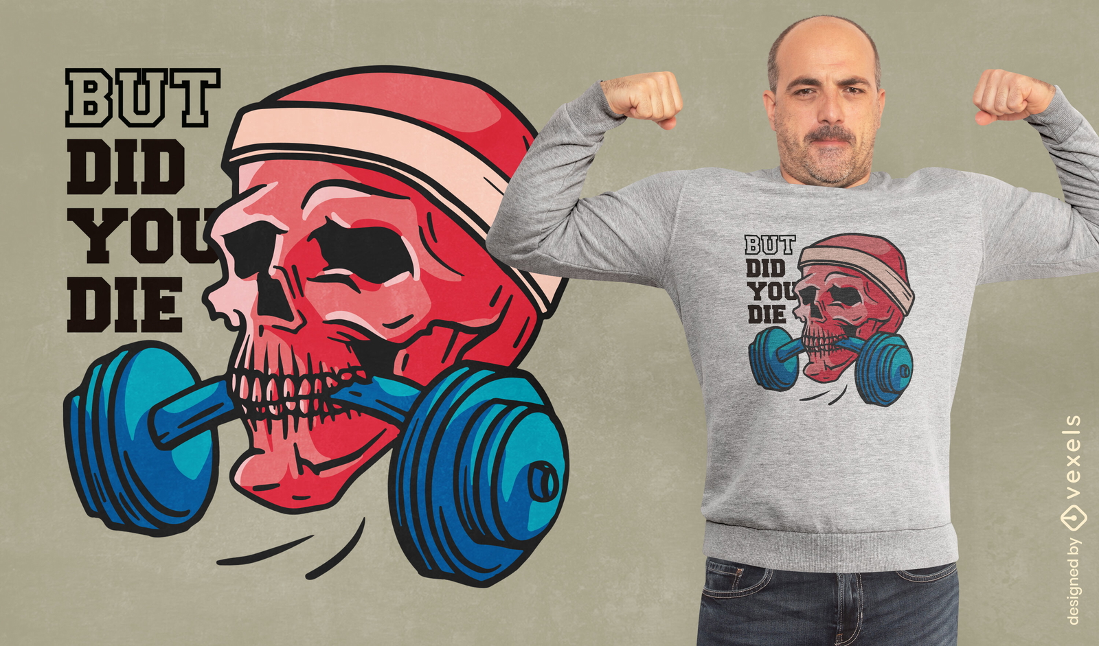 Design de camiseta com citação de caveira fitness