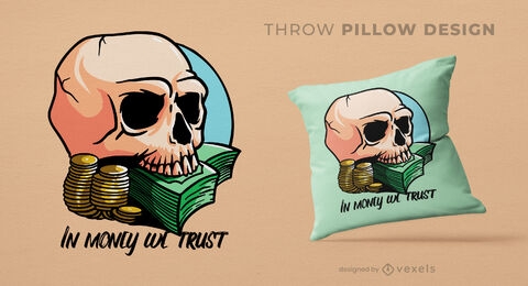 Money skull throw pillow design