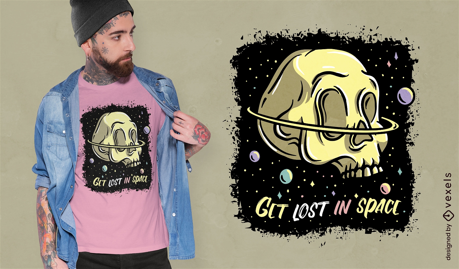 Verloren im Weltraumschädel-Zitat-T-Shirt-Design