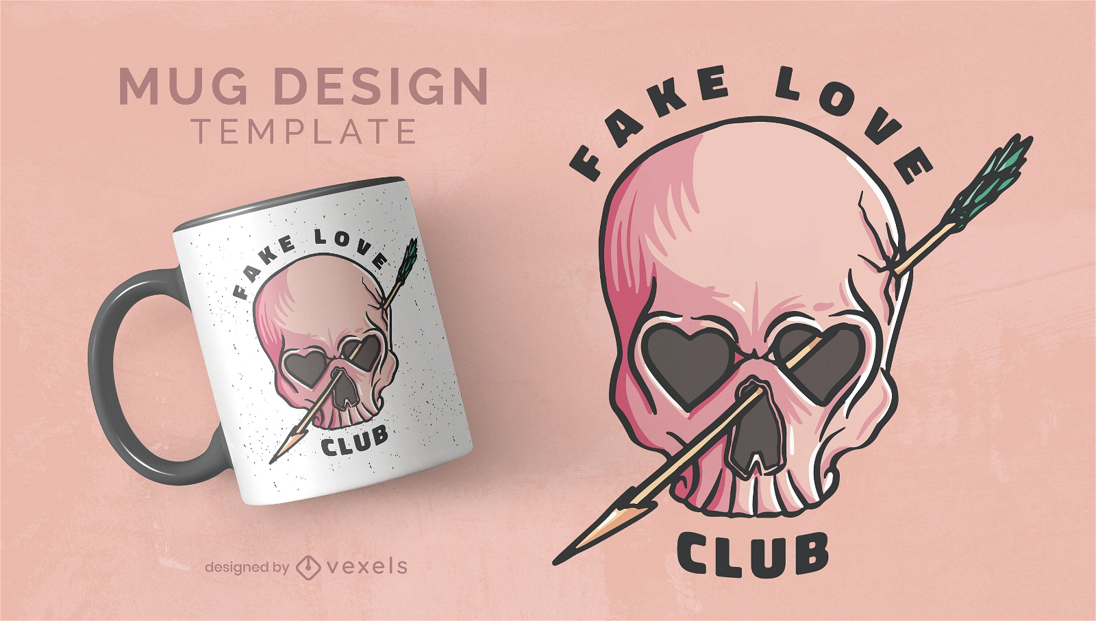 Fake love club skull quote mug template
