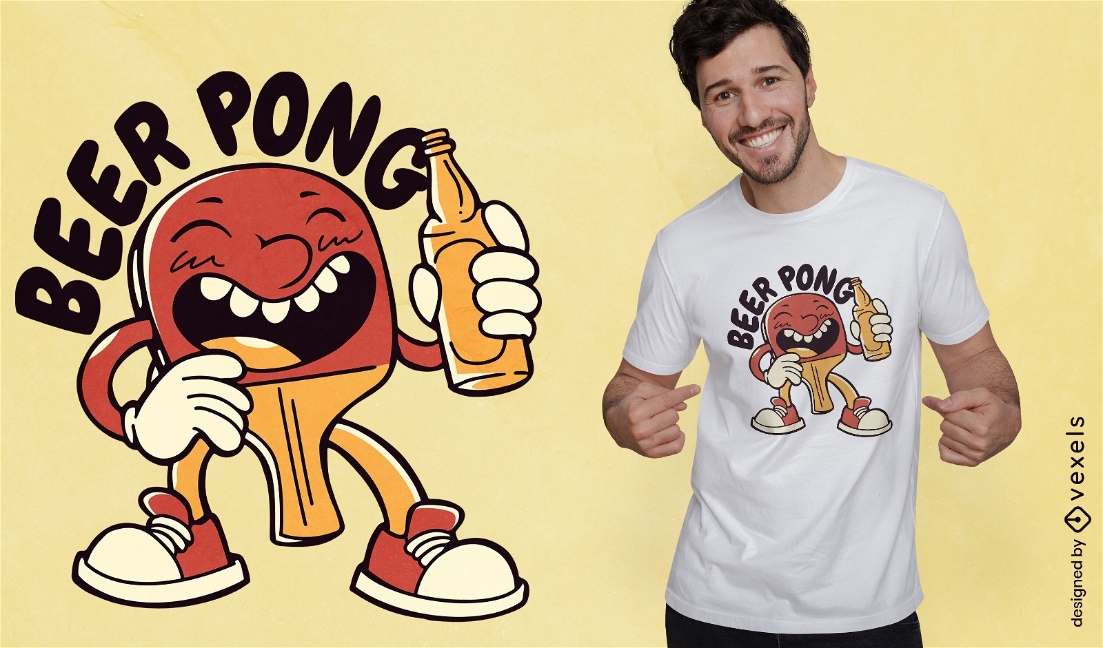 Diseño de camiseta de personaje de dibujos animados de cerveza pong