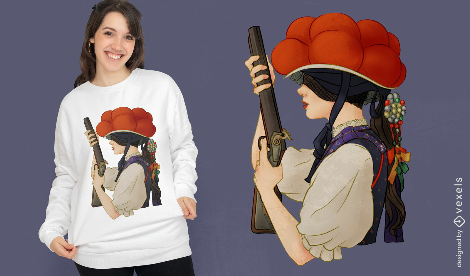 Bollenhut-Hut traditionelles Frauen-T-Shirt-Design