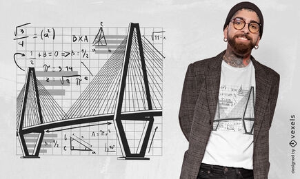 Diseño de camiseta de ecuaciones matemáticas de puente y ciencia.