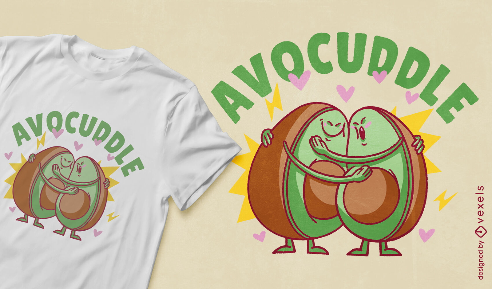 Diseño de camiseta de dibujos animados de amor abrazado de aguacate