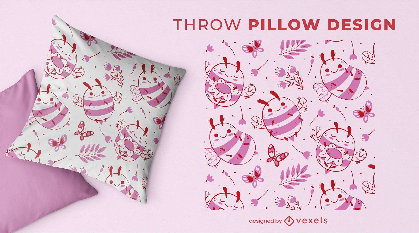 Cute bee flowers throw pillow design