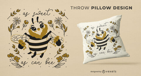 Kawaii bee honey quote throw pillow design
