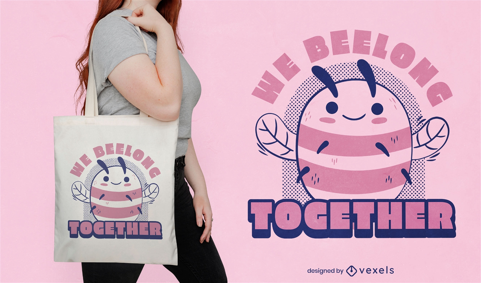Cute pink bee tote bag design