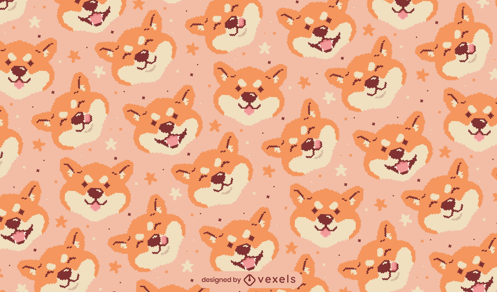 Diseño de patrón de arte de píxeles de perro Shiba Inu