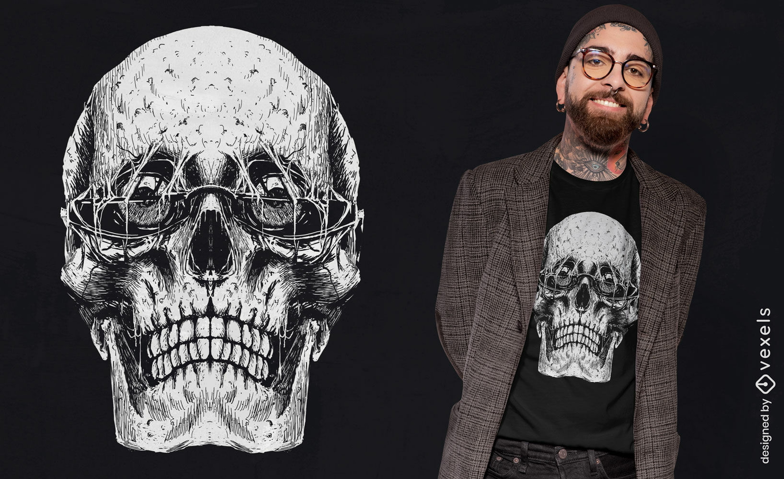 Diseño de camiseta de calavera de gafas de sol grunge