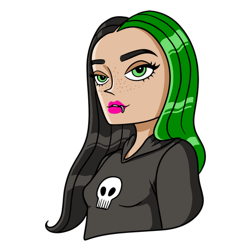 Emo girl with a skull sweater PNG Design