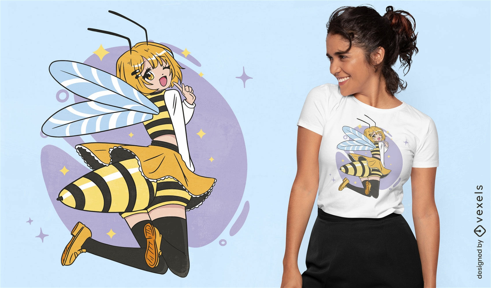 Diseño de camiseta de chica anime de abeja.
