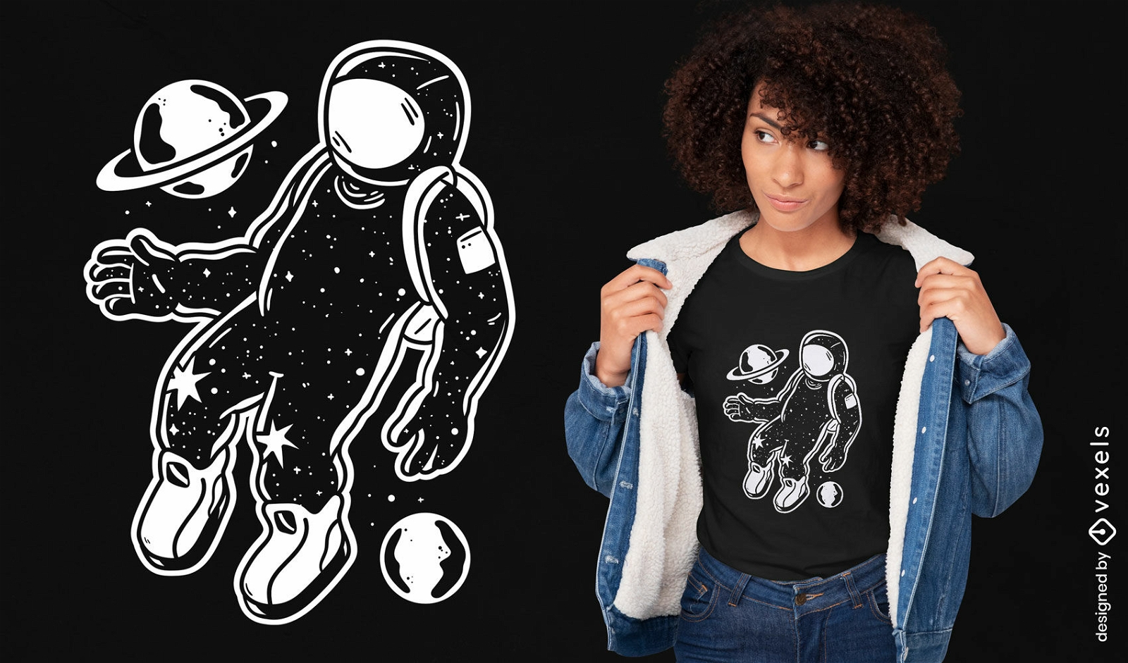 Diseño de camiseta de espacio flotante de astronauta.