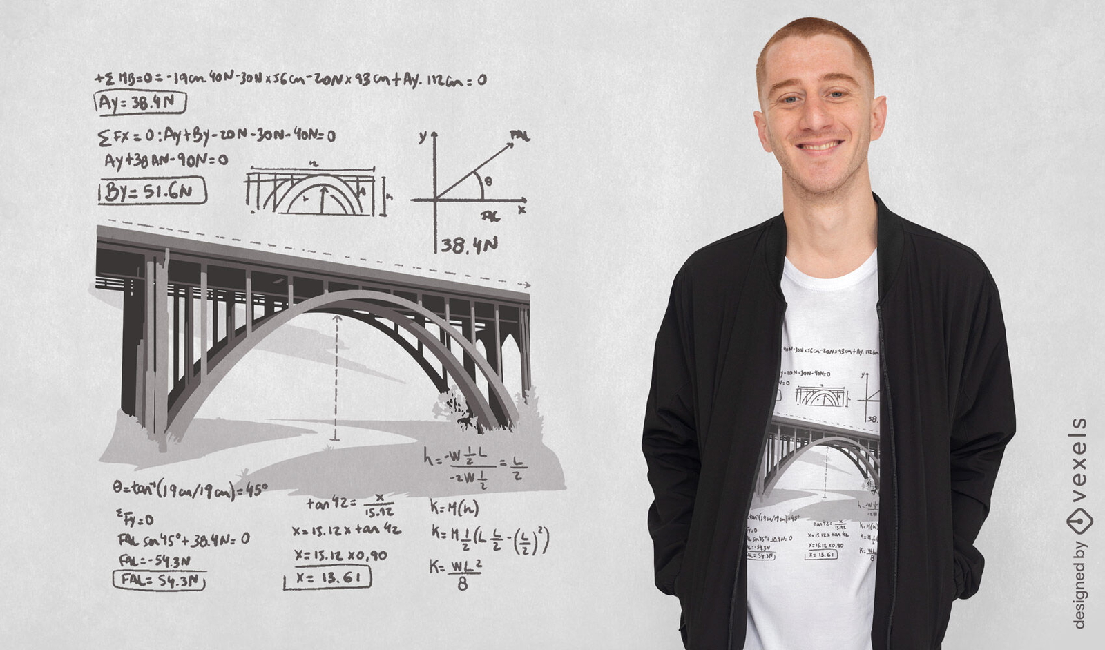 Design de camiseta de quadro branco de ponte matemática