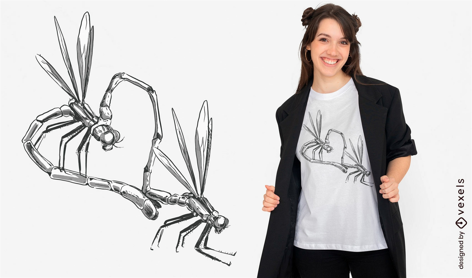Design de camiseta de coração de libélula