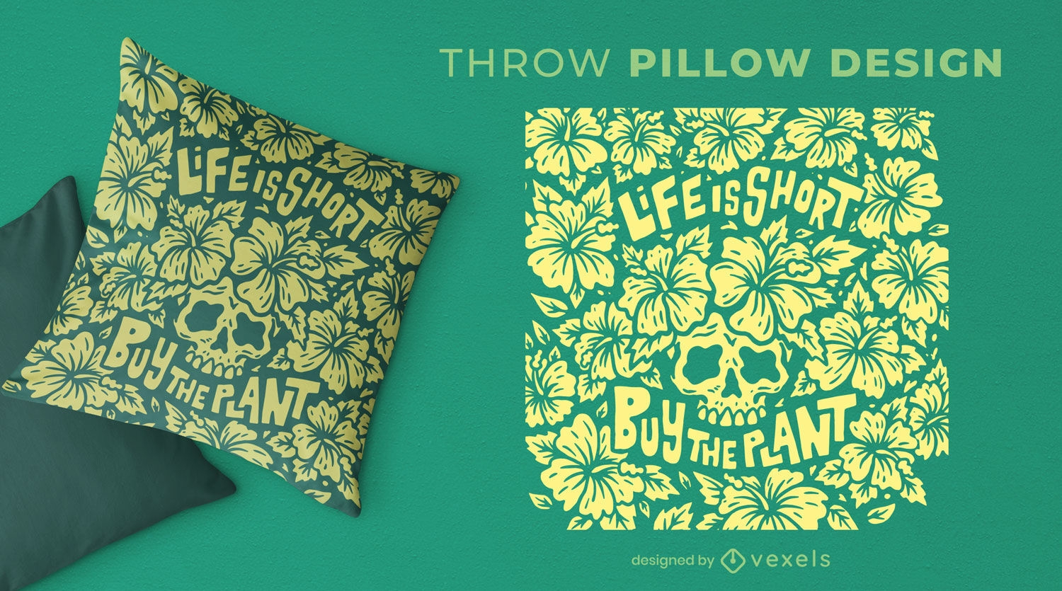 Houseplant skull quote throw pillow design