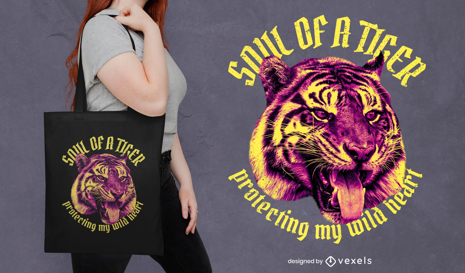 Diseño de bolso tote con rugido de animal tigre