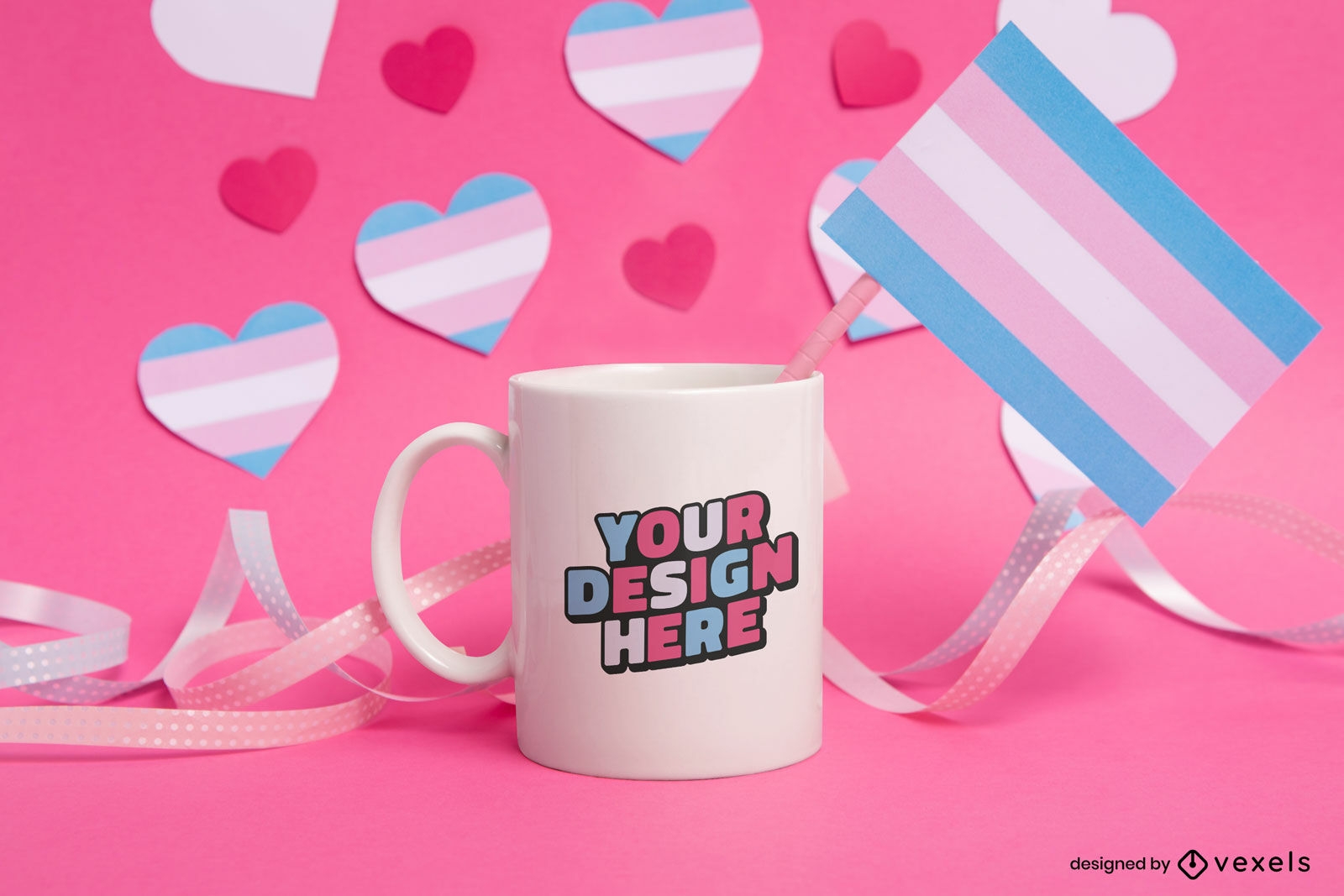 Design de maquete de caneca de bandeira trans do orgulho