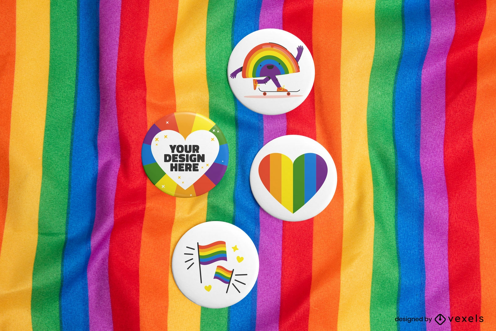 Diseño de maqueta de pines LGBTQ de bandera del orgullo